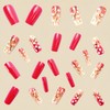 24Pcs Medium Coffin Fake Nails Red Gradient White Flower French