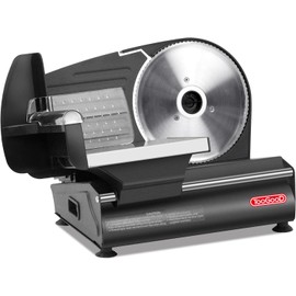 TOOGOOD 7.5" Electric Meat Slicer, with Stainless Steel Blade, 180 W, Adjustable Thickness for Home Use, Easy to Clean, Cuts Meat, Bread, Cheese and Deli (Black)