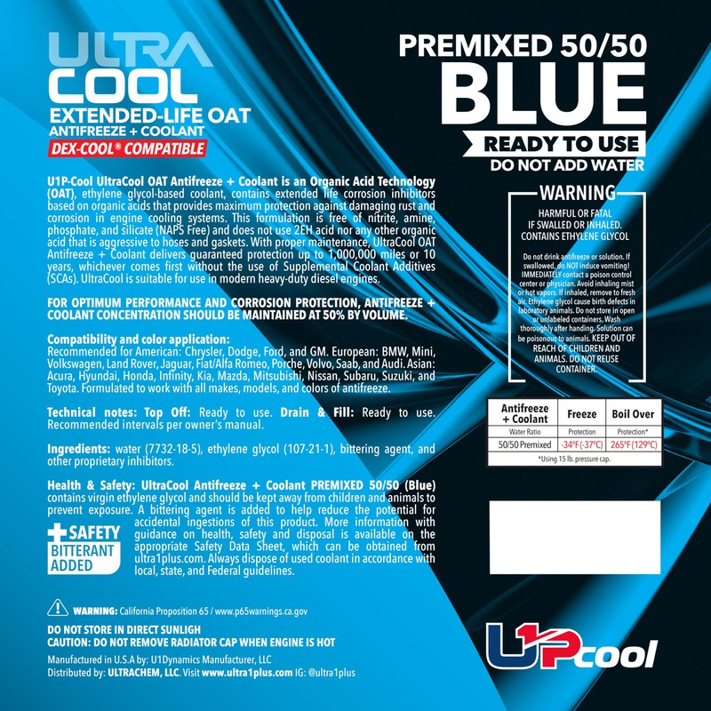 ULTRA 1PLUS Oat NAPS Free Extended Life Antifreeze + Coolant