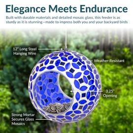Sunnydaze 6-Inch Glass Mosaic Hanging Bird Feeder for Outdoors - Fly-Through Wild Bird Feeder - Lavender Mosaic