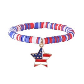 KZL Surfer Heishi Bracelets 4th of July Independence Day Beaded Stretch Bracelets for Women Men Patriotic Red White Blue Star USA Flag Bow Heart Charm Bracelet Memorial Jewelry -Style 3