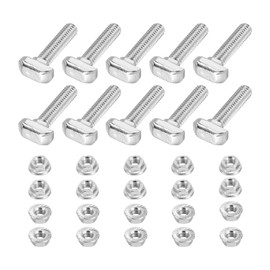 PATIKIL M6x25 Hammer Head Bolt T Screw, 10 Pcs T Slot Drop in Bolt Hammer Head Bolts with 10 Pcs Hexagon Flange Nuts for 3030 Series European Standard Aluminum Profile