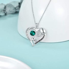 AOBOCO Mother Necklace Sterling Silver Love Heart Elephant Necklace with Birthstone Crystals, Birthday Mother's Day Jewellery Gifts for Mum from Daughter Son, Crystal, Crystal
