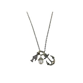 Delta Gamma Trio Charm Necklace - Sorority Greek, anchor mascot charm, lavaliere & pearl dangle on 18 inch chain