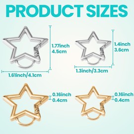 HINZIC 4pcs Star Keychain Clip, Zinc Alloy Heavy Duty Heart Carabiner, Star Spring Snap Clasp Hook for Camping Hiking Fishing Traveling- Gold & Silver
