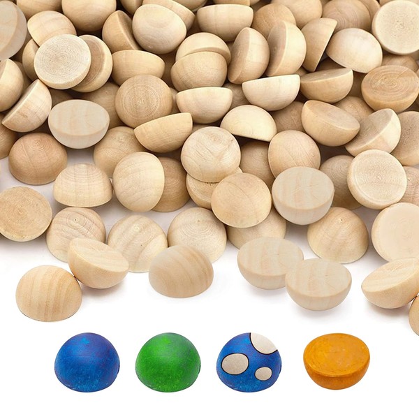 Half Wood Balls 15mm, 150pcs Unfinished Split Wood Balls Mini