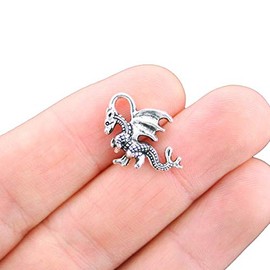 Bohemian Findings 10 Dragon Antique Silver Tone Charms 2 Sided - SC5078