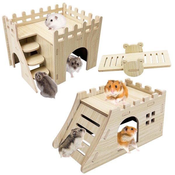 BNOSDM Hamster Hideout Set Gerbil Wooden House with Stairs Wood