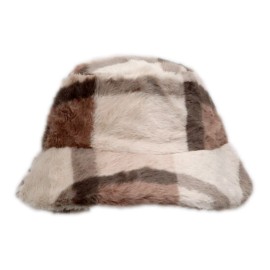 Unbranded Women's Fuzzy Bucket Hat Cap Winter Soft Warm Furry Adjustable Brown Plaid NEW