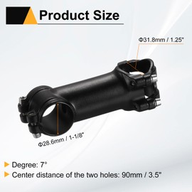 sourcing map 31.8mm Bike Stem 7 Degree 90mm Aluminum Alloy Bicycle Handlebar Stem with Hex Wrench for Mountain Road Bike BMX MTB Cycling, Black