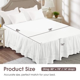 Vlocemon Romantic French Style, King Size 14" Drop Vintage Bed Skirt, Embroidered Eyelet Hemstitch Dust Ruffle, Lightweight 100% Cotton with Split Corners (White, 14" Drop King)
