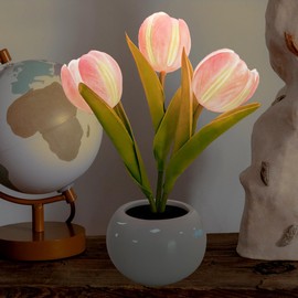 YATOSEEN Tulip Lamp, Table Lamp, Desk Lamp, Flower Ornaments, LED Simulation Tulip Night Light with Ceramic Vase, for Home, Living Room, Desktop Decor (Pink Tulips)