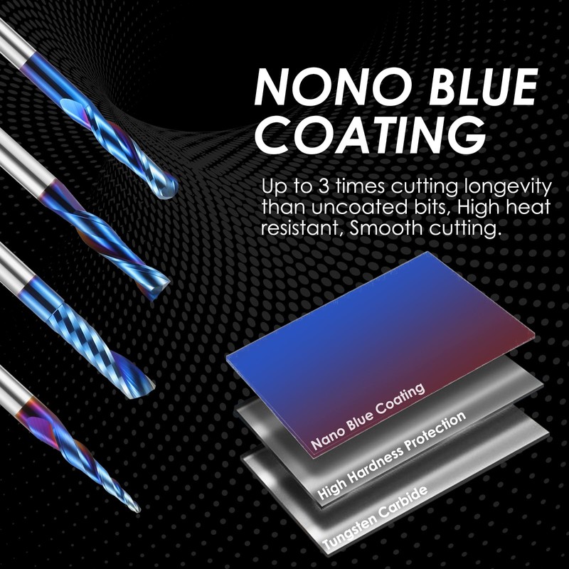 HQMaster 9 Pcs CNC Router Bits Set 1/4” Shank Tungsten