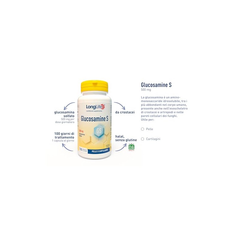 LongLife® Glucosamine S | Integratore di glucosamina solfato | Pelle