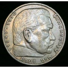 1936-A German 5 Mark 3rd Reich; KM#86; Silver