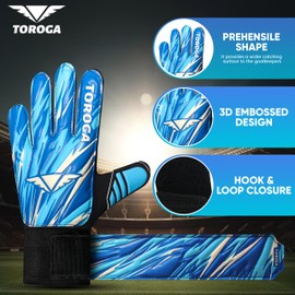 TOROGA Football Goalkeeper Gloves For Boys kids Children Youth Soccer Goalie Glove with Super Grip Palms (Sky Blue, 6)