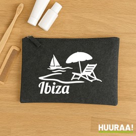 Huuraa Kulturbeutel Ibiza Spanien Geschenk 1 Liter Charcoal Filz Ibiza Geschenkidee