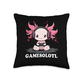 Kawaii Axolotl Playing Console Gaming Video Games Anime Game Throw Pillow