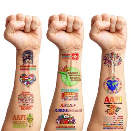 100 PCS AAPI Heritage Month Birthday Party Decorations Favors Supplies Asian American and Pacific Islander Heritage Month Tree Flag Temporary Tattoos Stickers Girls Boys Classroom School Prizes Reward