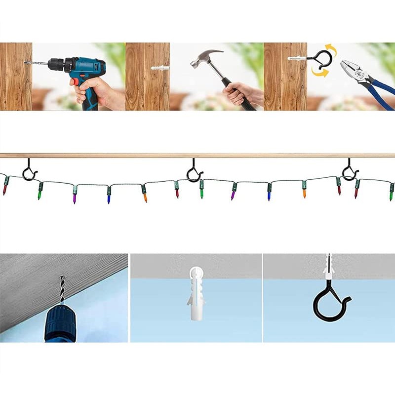 LORJE 12 Pack Screw Hooks for Outdoor String Lights, Q