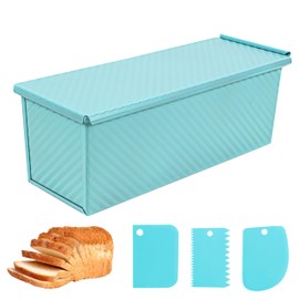 Spmarkt Blue Pullman Loaf Pan with Lid, 2.2LB Bread Loaf Pan, PFTE &PFOA Free Non-Stick Surface Ensure Safe and Healthy Baking, Unique and Reliable Bread Pan Add A Touch of Elegance to Your Kitchen