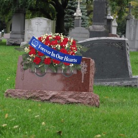Elegant Funeral Wreath Sash – Funeral Sash Memorial Wreath Sash Funeral Ribbon Celebration,Forever in Our Hearts Memorial Ribbon for Graves & Wreaths (Blue)