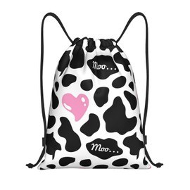 Gianlaima Black And White Cow Print Love Heart Cute Pink Drawstring Bags Backpack Sport Ball Bag Sport Gym Sack Drawstring Bag String Bag Yoga Dance Travel Bag For Men Women