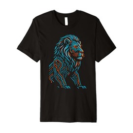 Futuristic Tech Lion, Blue and Orange Circuit Art Premium T-Shirt