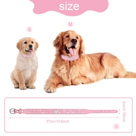 Lotsdonxia Adjustable Pink Crystal Pet Collar – PU Leather Pet Collar with Rhinestones for Small and Medium Dogs, Kittens, and Puppies (S)
