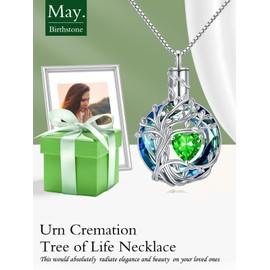 TOUPOP - Collar de urna de piedra natal para mujer, chapado en oro blanco, plata de ley 925, colgante de cumpleaños, aniversario, boda, con vidrio irlandés, joyería de cremación celta para esposa,