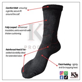 K58 Thermal Men’s Winter Socks, 3 Pairs - Brushed Insulated Warm Socks, Black, UK Size 6-11 / EU Size 39-45, Ultra Soft and Cozy, Perfect for Cold Weather, Outdoor Activities, and Everyday Wear