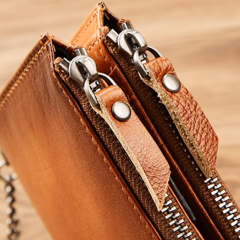 Wallet with Chain for Men Women Genuine Leather RFID Blocking