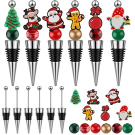Tandefio 24 Sets Christmas Beadable Wine Stoppers for Wine Bottles Bulk Beadable Items Christmas Beaded Wine Bottle Stopper for DIY Christmas Wedding Bar Holiday Party Gift
