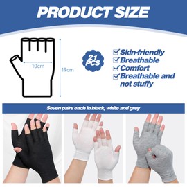42 Pcs Cotton Gloves for Eczema, Soft Jewelry Silver Inspection Gloves, Overnight Moisturising Dry Hand Eczema Gloves, Serving Gloves Stretchable Moisturizing Glove(White, Black,Gray)