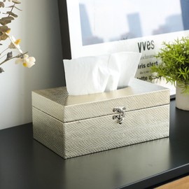 MODE HOME Gold Tissue Box Cover Rectangle, Elegant Faux Leather Tissue Box Holder with Non-Woven Fabric Lining, Durable Tissue Box Cover for Bathroom, Living Room, Bedroom