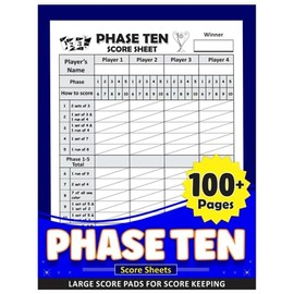 Phase Ten Score Sheets: Large Print Score Pads, 8.5" x 11" 100+ Pages