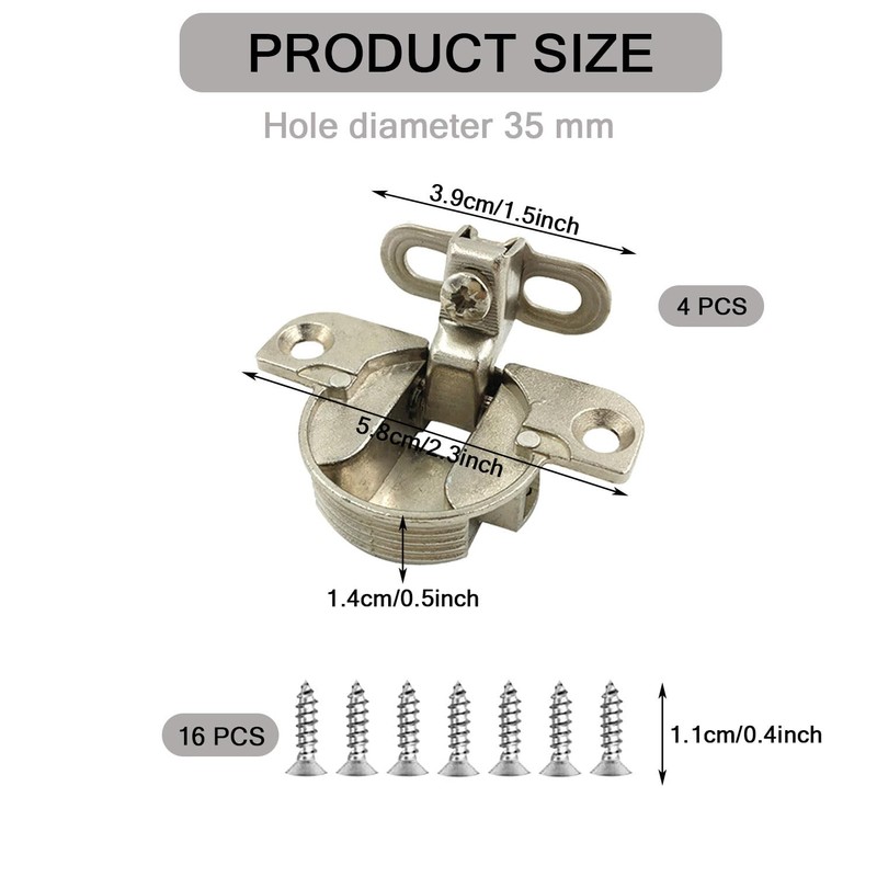 4 PCS Adjustable Cabinet Door Hinges,97 Degree Turning Axis Soft