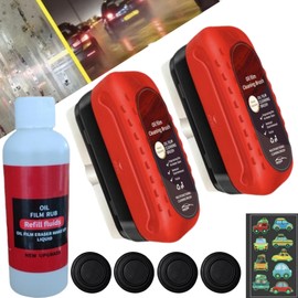 Glass Cleaning Board Automotive Oil Film Cleaning Brush Improves Clarity and Visibility (2 Brushes+Replenish 100ml) Free 4 Silent Silicone Mats for Closing Car Doors+1 Night Light Car Tattoo Sticker