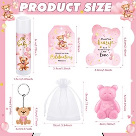 Dansib 288 Baby Shower Favors Bulk Lip Balms Soaps Keychains Organza Bags Guest Appreciation Gift with Thank You Tags and Cards for Boys Girls Guest Gift(Pink,Bear)