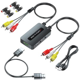 Dual RCA to HDMI Converter Support 4 : 3/16 : 9 Aspect Ratio Switch, 2 Port Composite AV to HDMI Converter for Connecting Two RCA Devices to One HDTV to Avoid Frequent Plugging/Unplugging