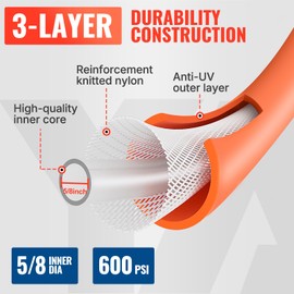 YAMATIC 5/8 in x 10 ft Female-to-Female Short Garden Hose, 2-in-1 Dual Use with Solid Brass Swivel Fitting, All-Weather, 600 PSI Burst