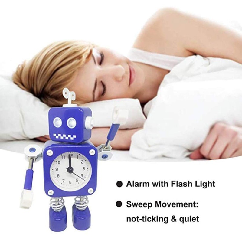 Diskary Robot Alarm Clock,Stainless Metal Non-Ticking Wake-up Clock with Flashing