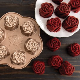 Nordic Ware Rose Bud Pan, 6 Cakelets, Toffee