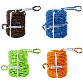 Zeluga 15-525 11mm x 125ft. Double Braided Arborist Rope with Metal Loop, High Strength 5400 Lb Breaking Strength, No-Stretch Static Rope for Tree Work & Rigging, Assorted Color