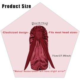 ZMC Long Satin Bonnets with Tie Band, Large Soft Satin Hair Bonnet for Sleeping Night Hair Wrap Sleep Cap for Adult Curly Natural Hair(red)