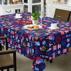 bnhjsdw 4th of July Tablecloth Memorial Day Patriotic American Flag Table Cloths for Indoor and Outdoor Kitchen Dining-60 x120 Rectangle