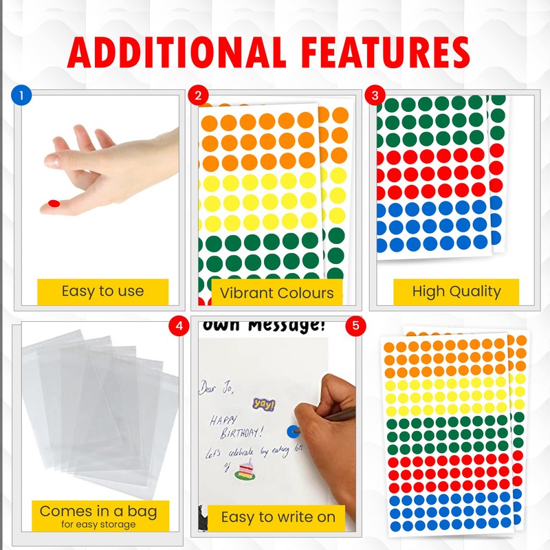 RubiGo - 8mm Sticky Dots 1500/3000 Coloured Dot Stickers, 5