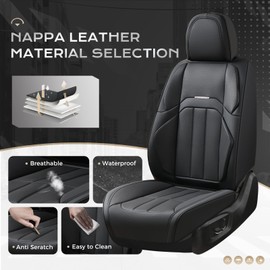 Coverado Car Seat Cover, Cover for Cars Front Seat, Premium Leather, Universal Fit Waterproof Seat Protectors, Car Seat Cushion Non-Slip for Most Cars-Black