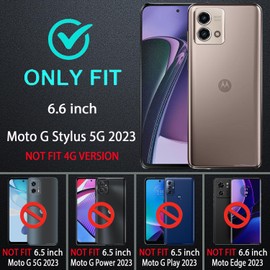 HONG-AMY for Moto G Stylus 5G 2023 Case with 2Pcs Tempered Glass Screen Protector, Military Grade Double Shockproof with Kickstand Case-Black