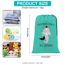 flintronic Extra Large Laundry Bag, 61×91cm Foldable Storage Bag, Dirty Clothes Bags, with Drawstring Closure, Durable Rip-Stop, Convenient, for Travel/Bathroom/Bedroom/Dormitory-Green Mermaid